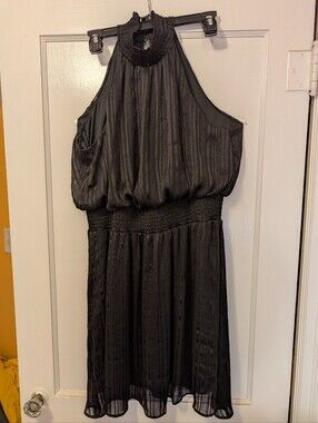 BCBG Black Halter Bubble Waist Midi Dress